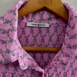 Pink Printed Silk Shirt Women’s Fashion