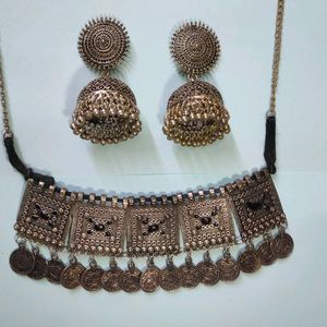 Ethnic Set Oxidized Necklace And Earring