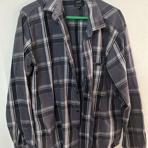 Men Black & Grey Check Shirt XL