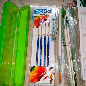 Drawing Plate With 3 Used Dayal Company Brush & 1 New Doms Brush Pack (Consisting 4 Different No Brushes) (16 A4 Art paper Sheets Free)