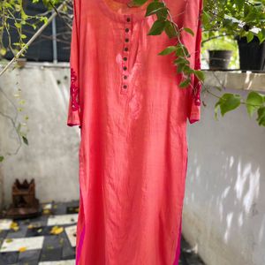 Coral Pink Slitted kurta