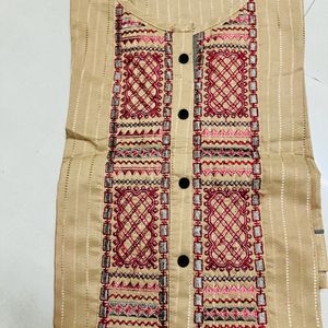 Mehroon Thread Work Tan Colour Long Kurti