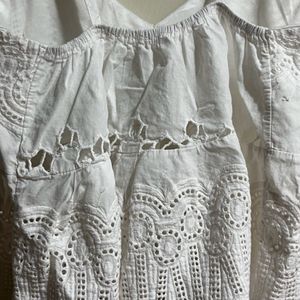 White Cute Peplum Top Embroidered