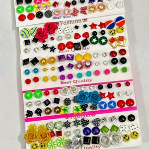 Pair Of Any 36 Fancy Multicolored Earrings & Studs