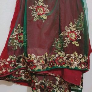 Maroon Green Saree For Festive Without Blouse