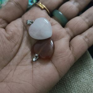 Pair Of Pendants Rose Quartz Red Carneli