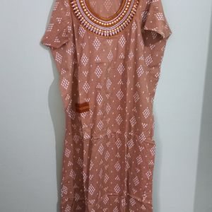 Cotton Nightty With Mirror Work Neck