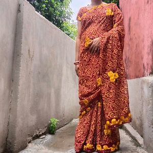 Beautiful Rose Work Saree🌹with Blouse