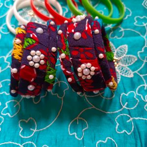 Handmade Fabric Bangles With Ear Studs