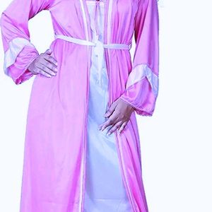 Pink And White Satin Silk Nighty With Jacket