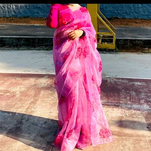 Combo Of Organza Saree And Bag