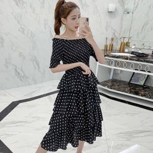 Korean Polka Dot Black Flared Dress