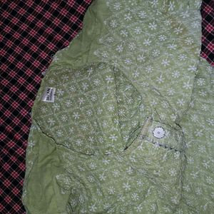 Green knee Lenght Kurti With Embroidery