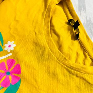 Mustard Cotton Printed Top