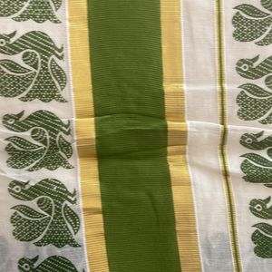 Handloom Saree Golden Kasavu. Blouse Attached