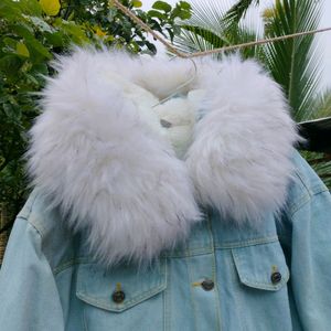Denim Hooded Fur Jacket