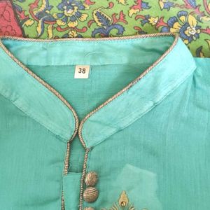 Beautiful Sea Green Kurta W/ Golden Hand Embroider