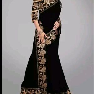 Party Wear Black Peacock Design Saree