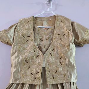 Set Gold Colour Gown With Jacket & Dupatta