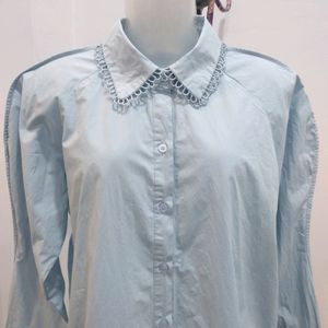 Light Blue Designed Collared Shirt