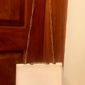 White Sling Bag With Adjustable Chain