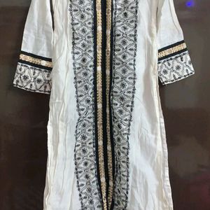 Black And White Embroided Kurti For Women Girls