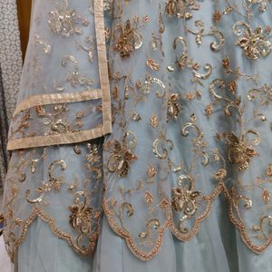 Dusky Blue Gown With Golden Thread Work