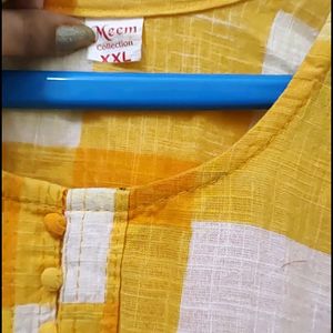 Mustard And White Checks Kurti