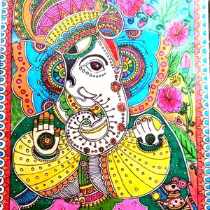 Homemade Lord Ganesha. Madhubhani Painting. Water,