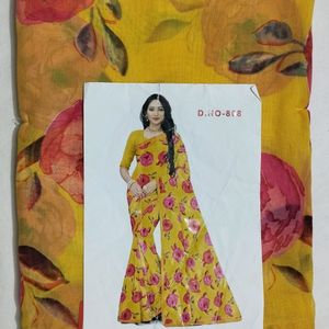 Yellow Floral Saree With Blouse