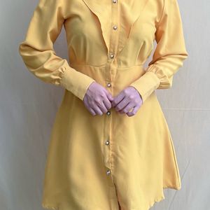 Cute Pearl Buttoned Yellow Dress