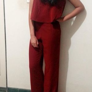 Forever 21 Maroon Backless Jumpsuit