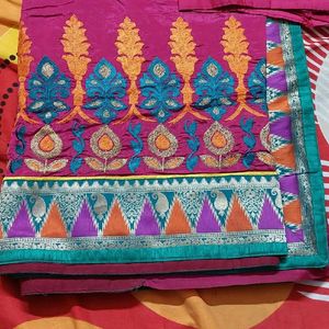 Heavy Embroidery Pink Saree