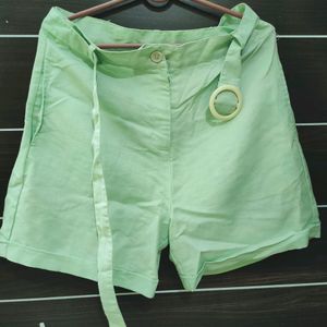 Mint Green High Waist Shorts With Belt