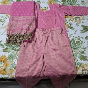 Allover Stitched Pink Colour Suit