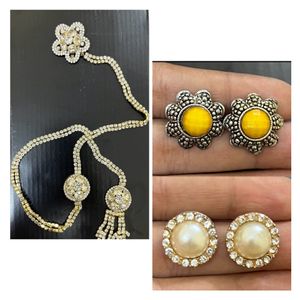 Combo Of Earrings And Saree Pin