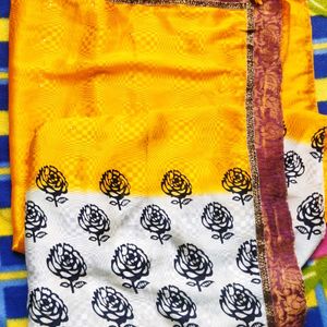 Yellow & White Saree With beautiful design