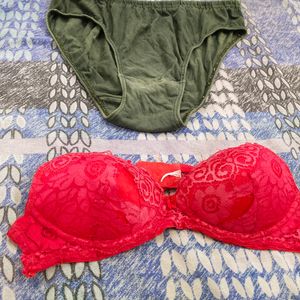 Red bra With Green Panty Set.