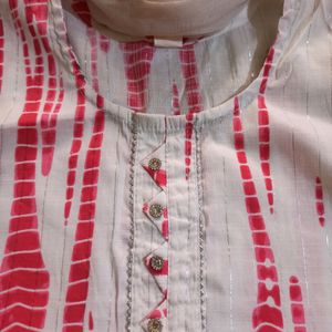 Pink&White Color Kurti Palazo Set With Dupatta