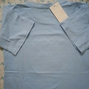 Women light blue crop shirt