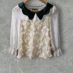 Stylish Korean Off White Collar Top