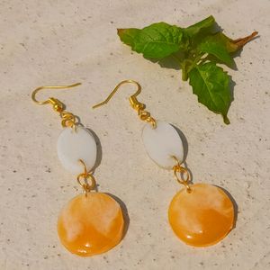 Set Of Two Beige White Marbel Design Earrings Women Girls Party Casual Job Work School College Summer Winter Jewellery Silver Gold Gift Birthday Present Sun Light Stone Crystal Art Pearl Aesthetic