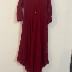 Maroon Gown With Belt