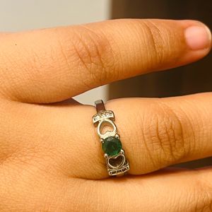 Green Stoned Ring With hearts on sides