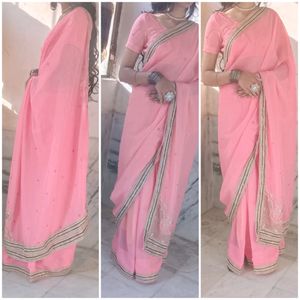 Pink Saree In Jurdoji Work