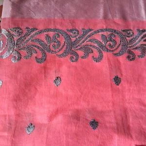 Attractive Linen Silver Embroiderey Saree