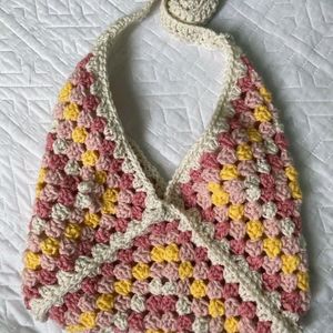 Crochet Granny Square Tote Bag And Mini Pouches