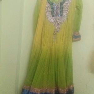 Anarkali Dress Mehndi Colour With Long Dupatta