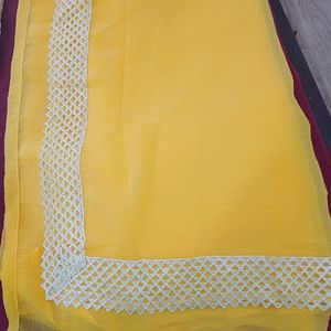 Yellow and Green Grass Work Saree...