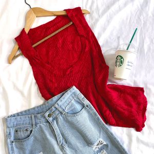 Pinterest Crochet Red Hot Up & Down Pullover Top